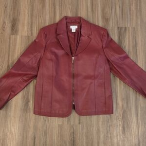 GORGEOUS MAROON Kim Rogers Jacket  100% LEATHER  COLLAR STITCH Vintage Y2K